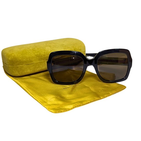 Gucci Accessories - Gucci Black Oversize Square Frame Sunglasses Green Red Sparkle w/Case